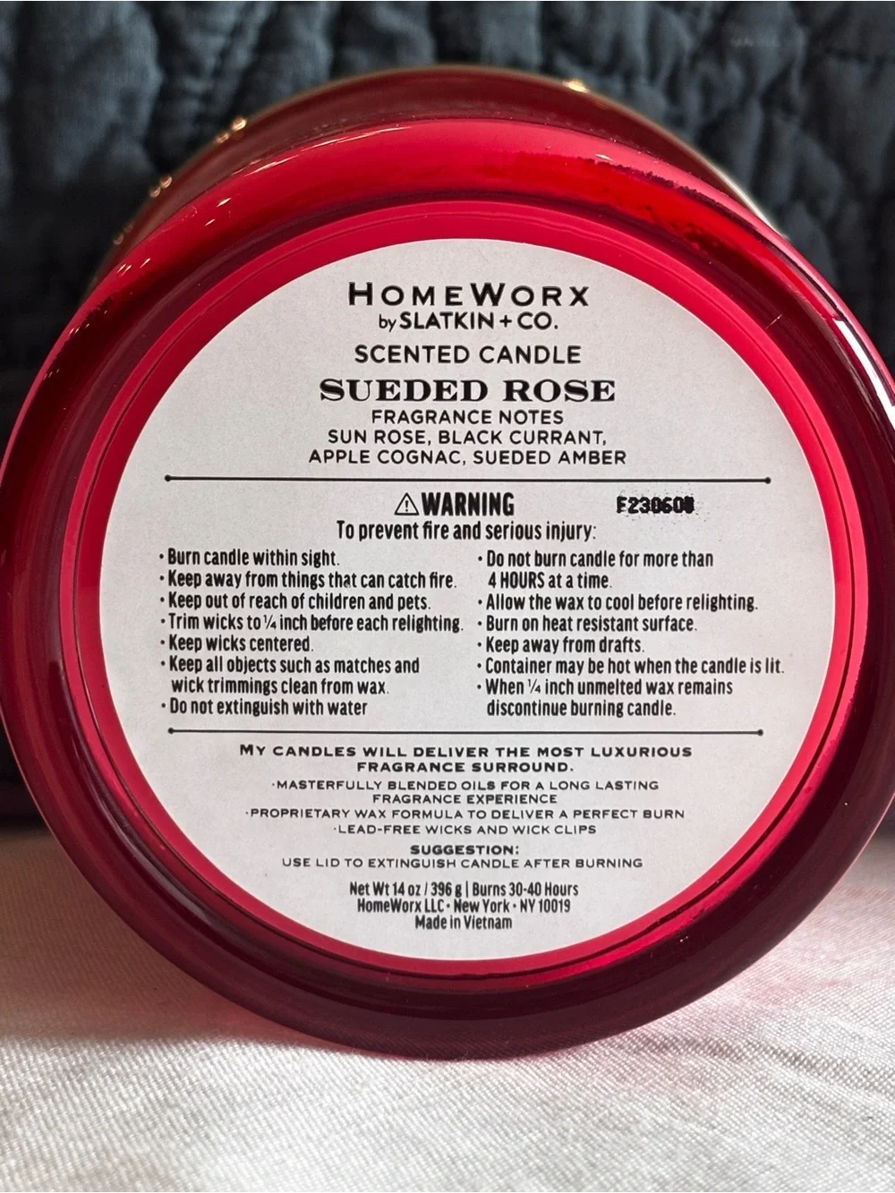 HomeWorx Sueded Rose 3 Wick Candle 14 oz Sun Rose Black Currant BRAND NEW